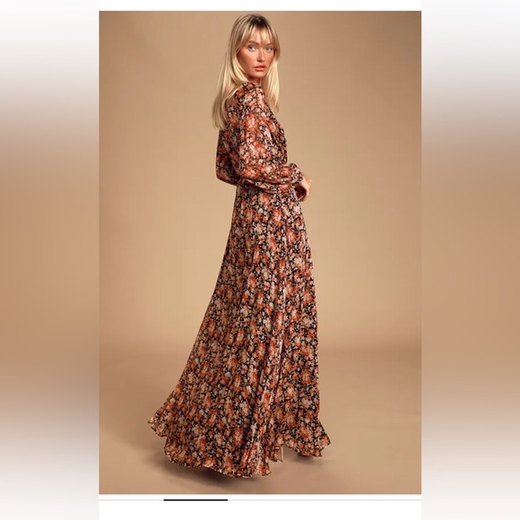 Lulus Autumn Ditsy floral long sleeve wrap maxi dress - Picture 4 of 5